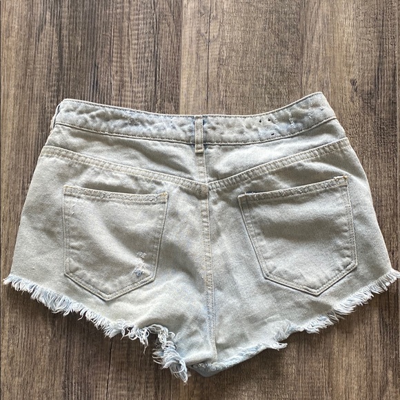 Light Blue Distressed Denim Shorts - Picture 2 of 3